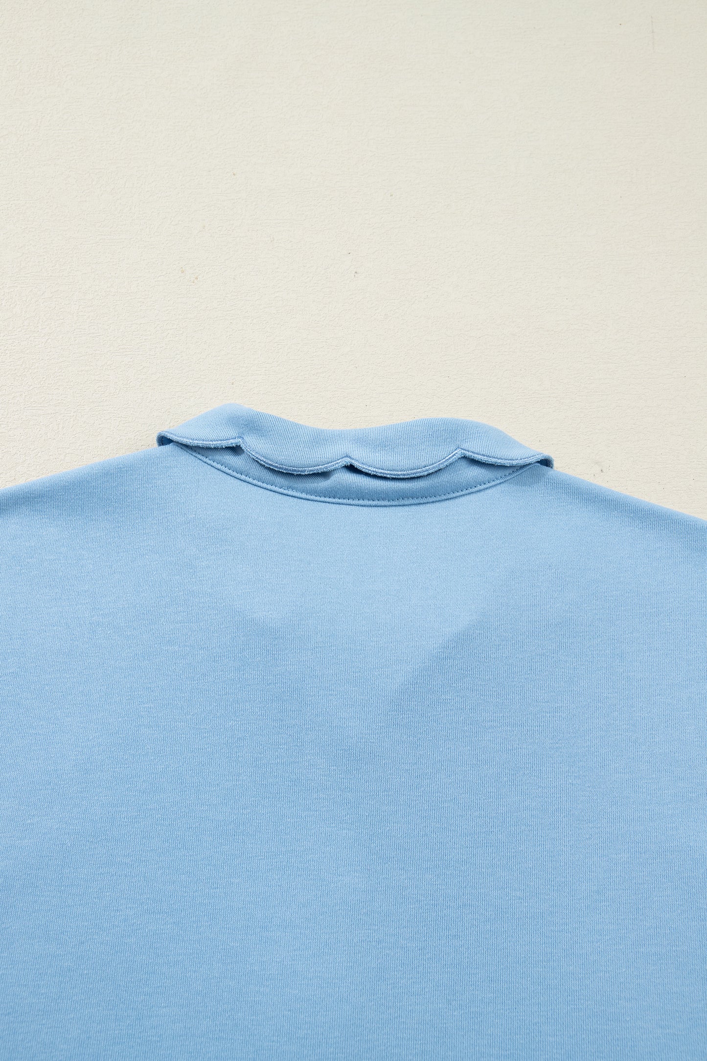 Beau Blue Solid Color Snap Button Polo Collar Short Sleeve Scallop Hem Mini Dress