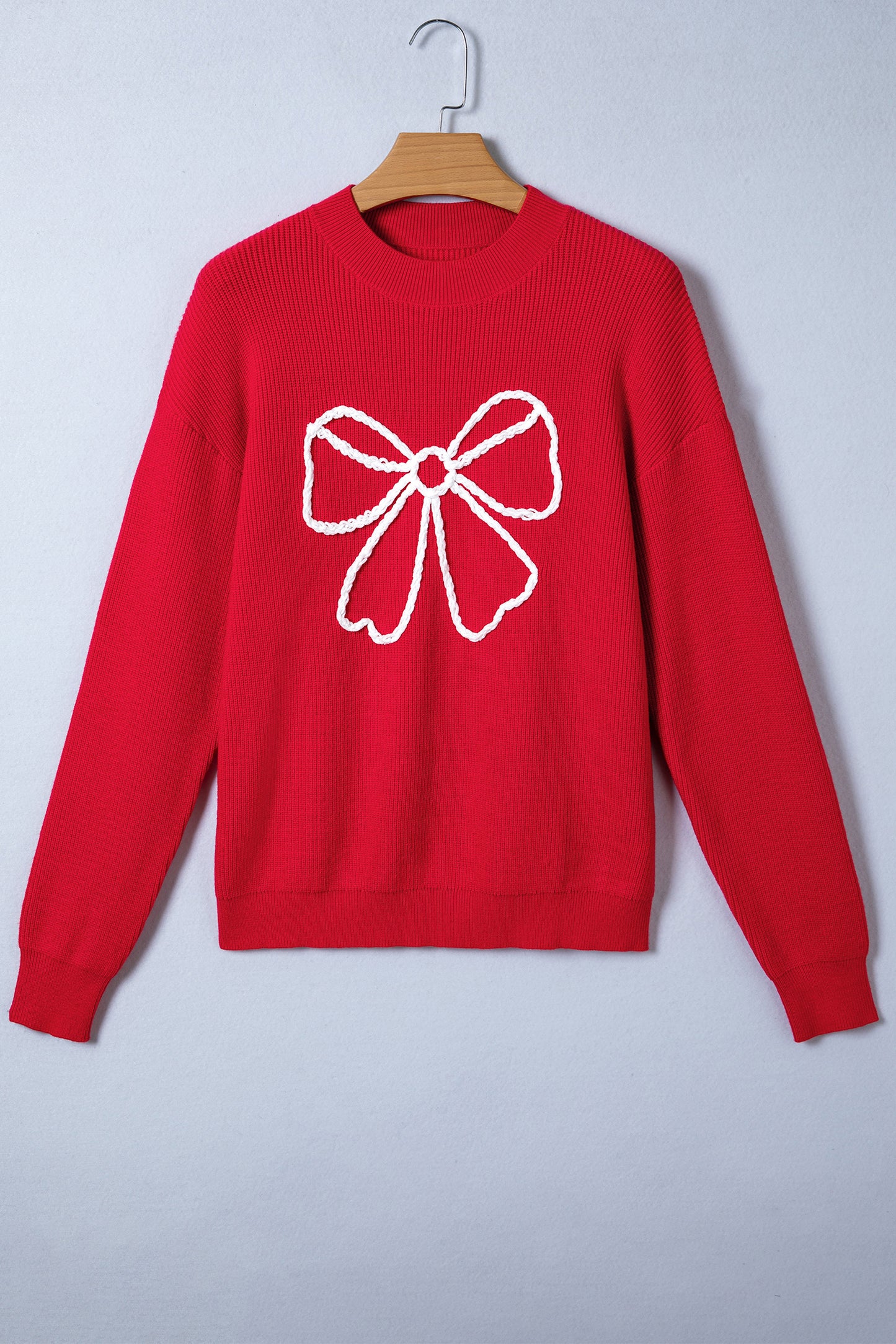 Fiery Red Braided Bow Pattern Sweater
