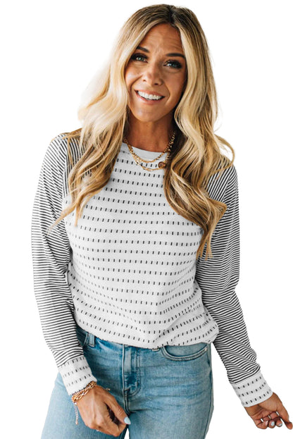 Black Stripe Raglan Patchwork Long Sleeve Tee