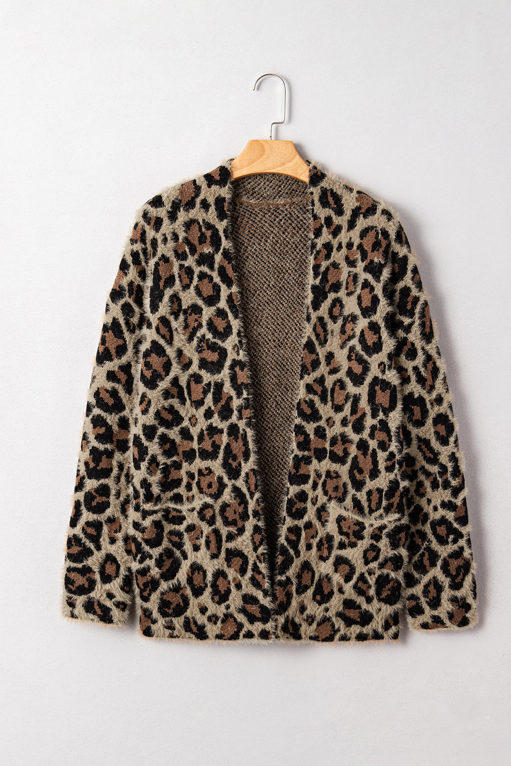 Brown Leopard Open Front Fuzzy Cardigan