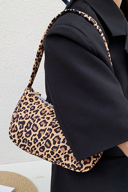 Coffee Leopard Printed Minimalist Shoulder Bag