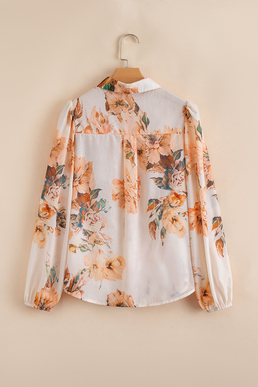 Orange Floral Puff Sleeve Lightweight Shirt