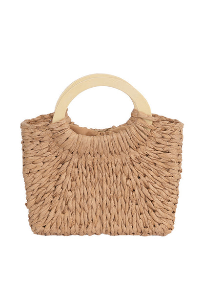 Camel Retro Straw Woven Tote Bag