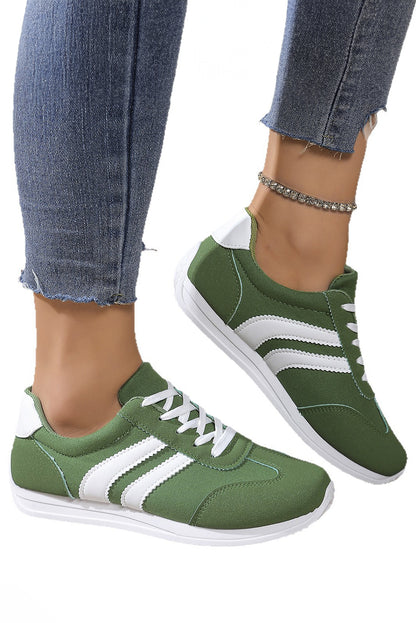Blackish Green Patchwork Breathable Lace Up Sneakers