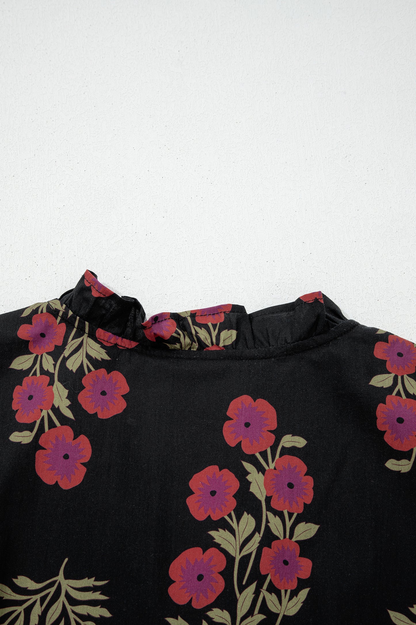 Black Floral Short Bubble Sleeve Tiered Maxi Dress