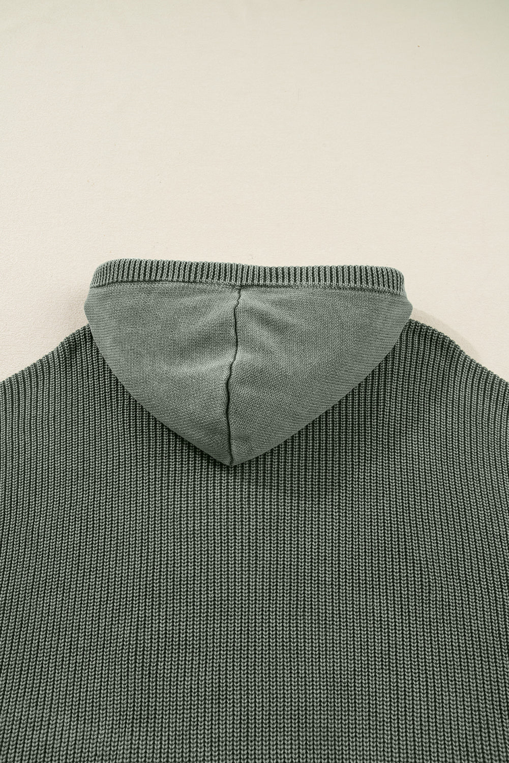 Mist Green Mineral Wash Ribbed Knit Drawstring Hooded Sweater