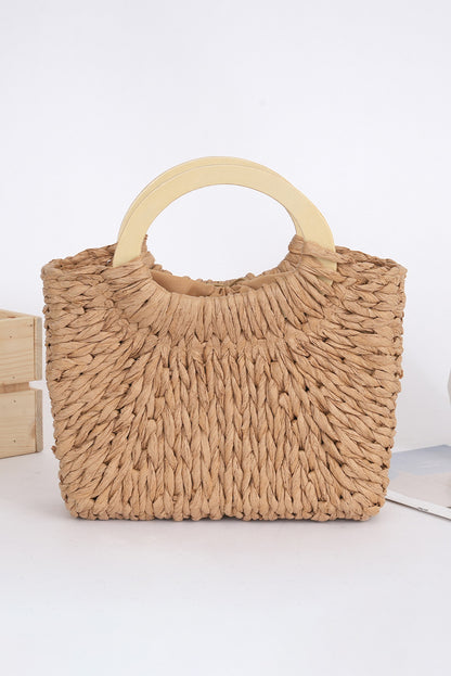 Camel Retro Straw Woven Tote Bag