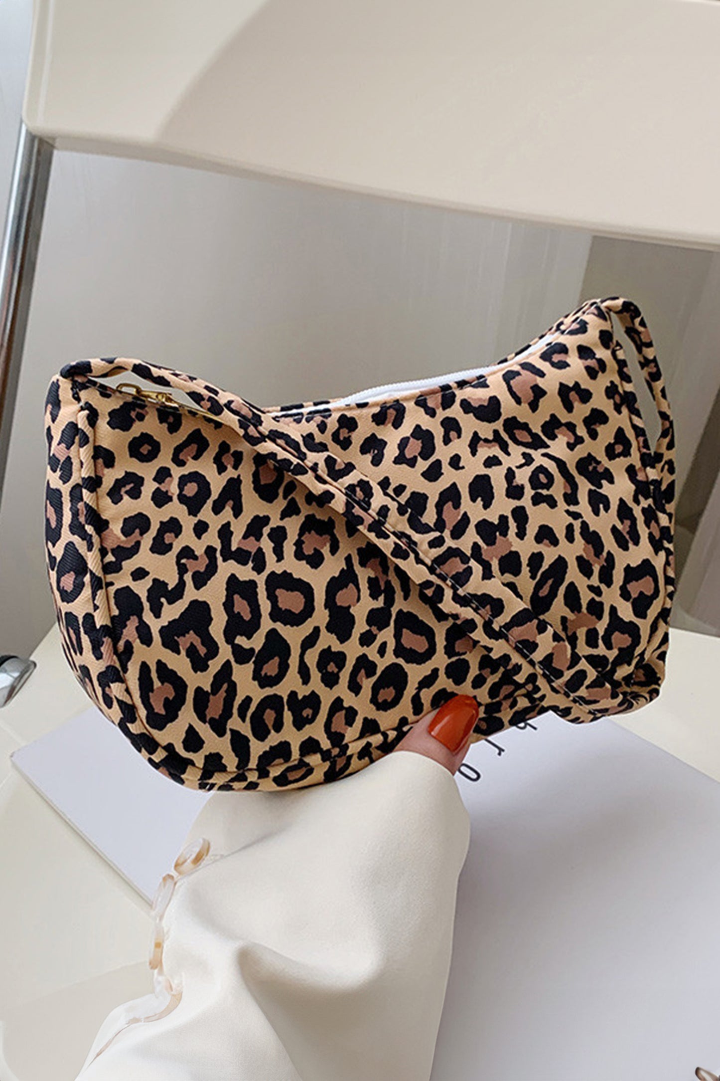 Coffee Leopard Printed Minimalist Shoulder Bag