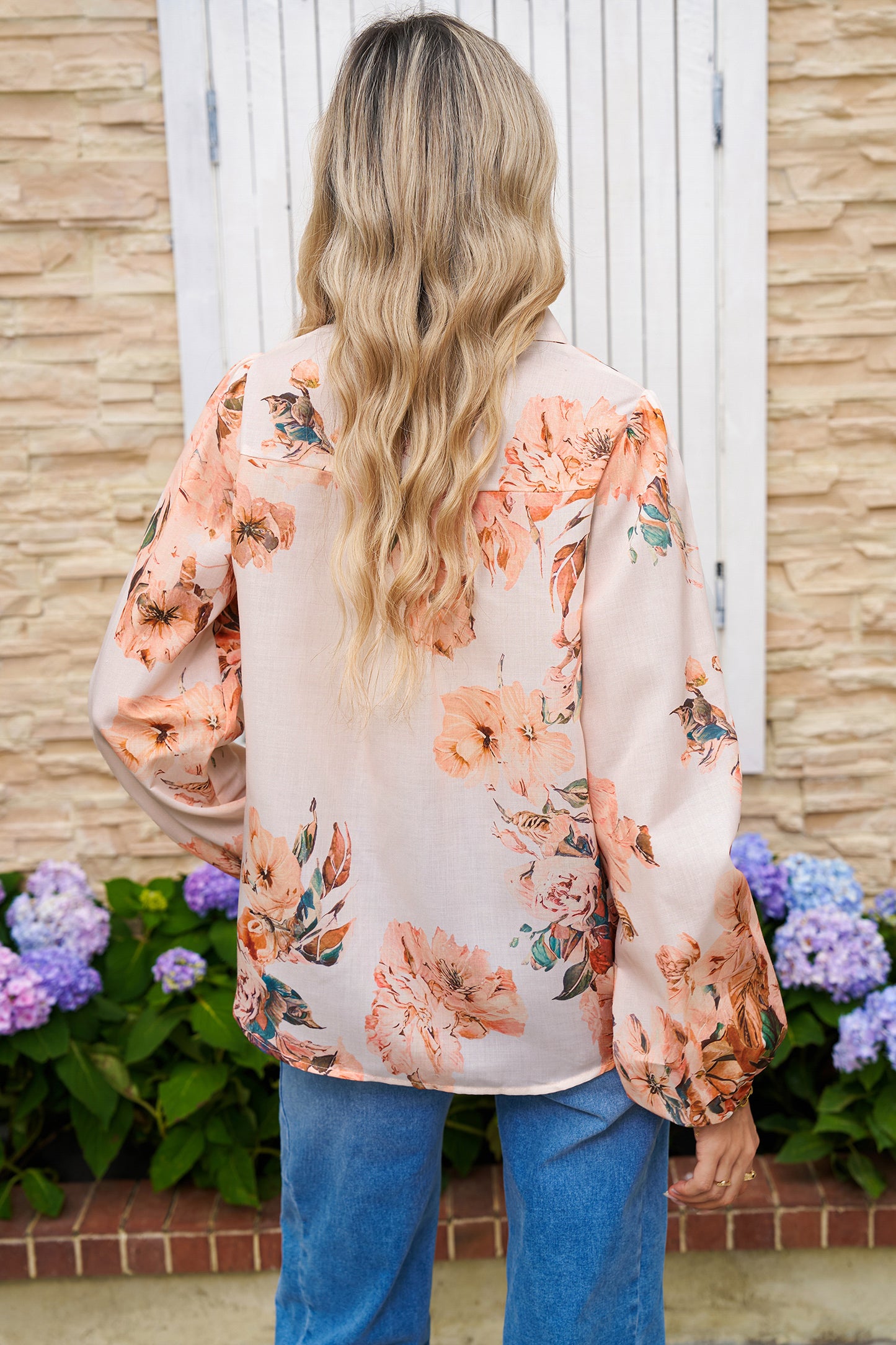 Orange Floral Puff Sleeve Lightweight Shirt