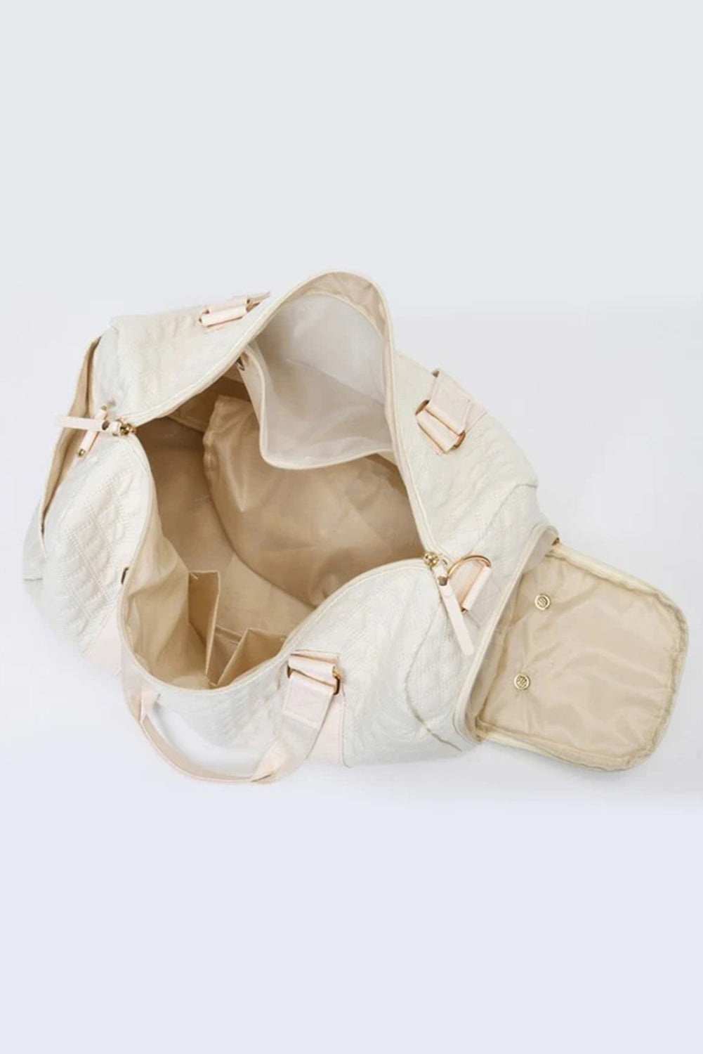 White Plaid Textured Large Capacity Travel Duffle Bag