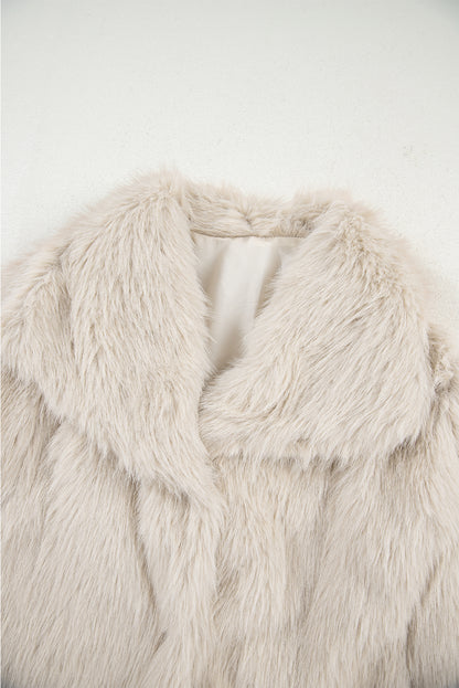 Jet Stream Solid Long Sleeve Thick Fuax Fur Coat