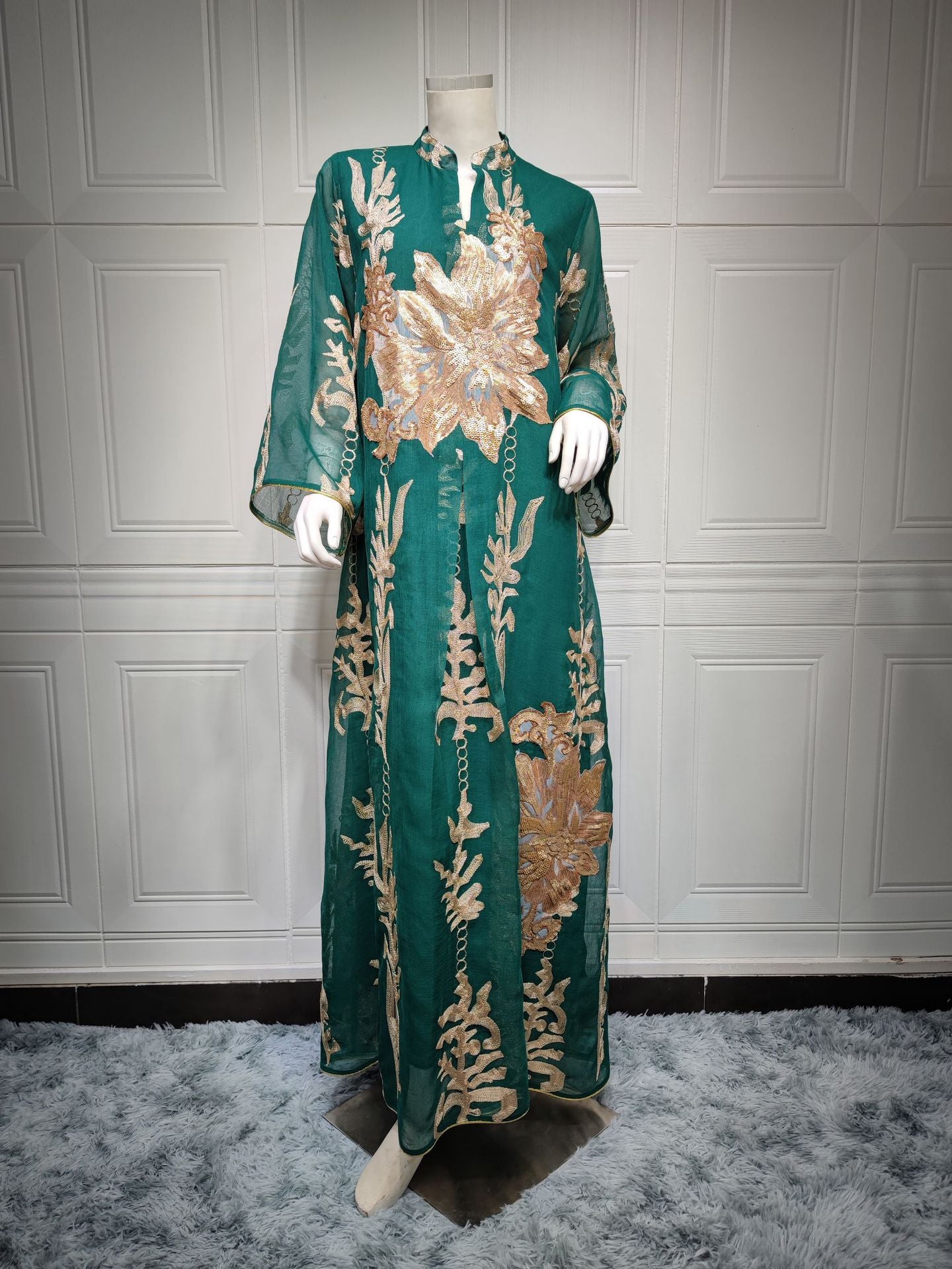 Arabian Pearl Sequin Embroidered Middle East Dubai  Luxury Dress