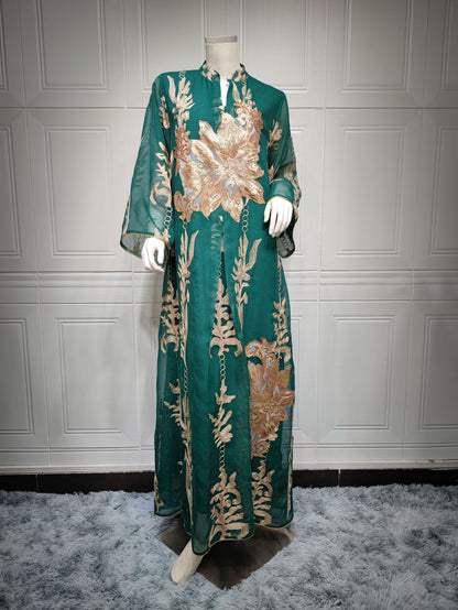 Arabian Pearl Sequin Embroidered Middle East Dubai  Luxury Dress