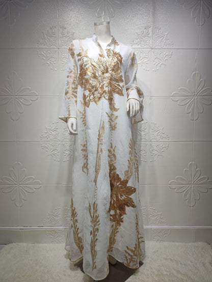 Arabian Pearl Sequin Embroidered Middle East Dubai  Luxury Dress