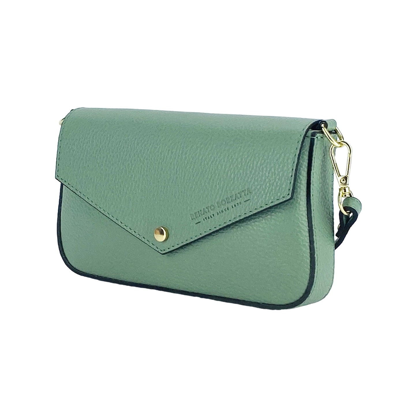 RB1023BF | Small Shoulder Bag with Removable Chain Strap in Genuine Leather Made in Italy. Flap Closure. Shiny Gold metal hardware - Mint color - Dimensions: 22 x 12 x 3 cm.