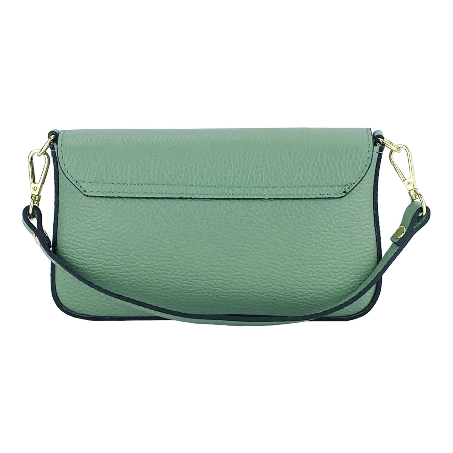 RB1023BF | Small Shoulder Bag with Removable Chain Strap in Genuine Leather Made in Italy. Flap Closure. Shiny Gold metal hardware - Mint color - Dimensions: 22 x 12 x 3 cm.