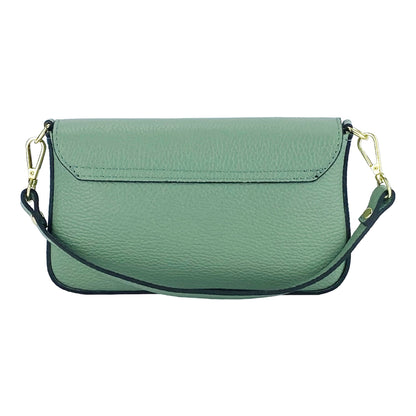 RB1023BF | Small Shoulder Bag with Removable Chain Strap in Genuine Leather Made in Italy. Flap Closure. Shiny Gold metal hardware - Mint color - Dimensions: 22 x 12 x 3 cm.