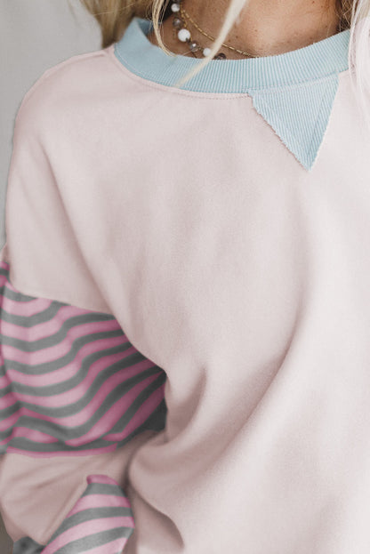 Delicacy Colorblock Patchwork Striped Sleeve Sweatshirt