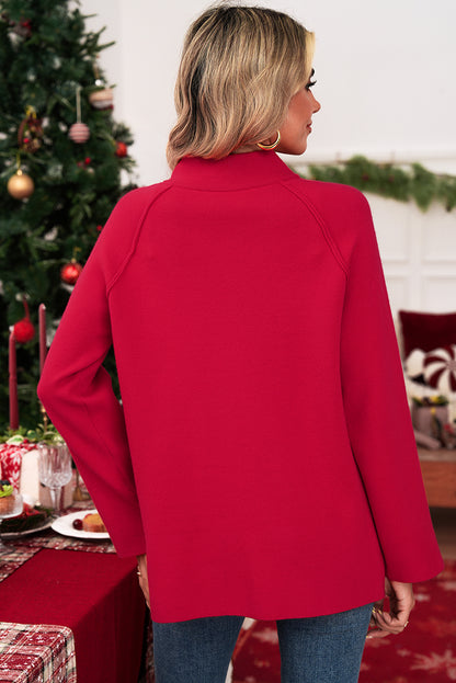 Fiery Red Solid Color Mock Collar Loose Jacket