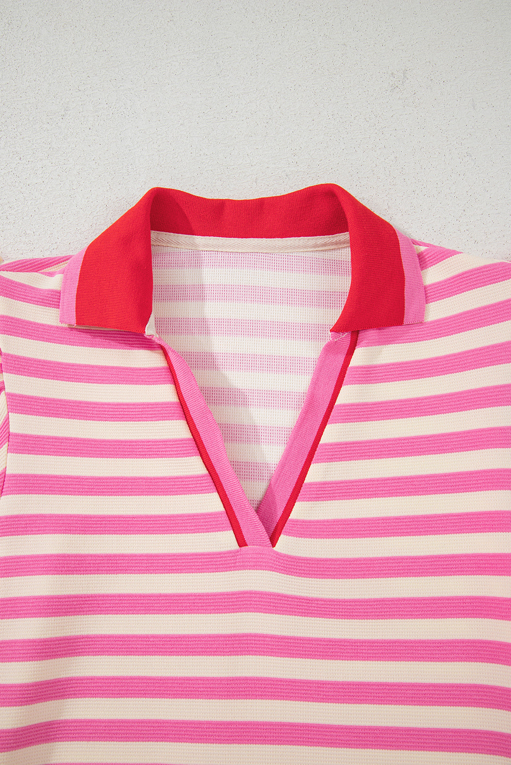Sachet Pink Striped Ruffle Short Sleeve Pop of Color Neckline Dress