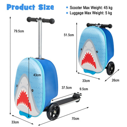 NNECW 2-IN-1 Skateboard Luggage with 3 Color Lighted Wheels for Kids-Blue